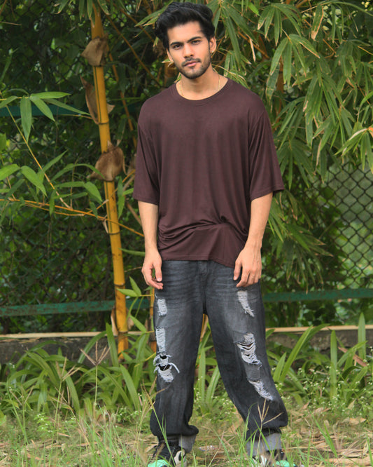Oversize Bamboo Tee -Mocha Brown