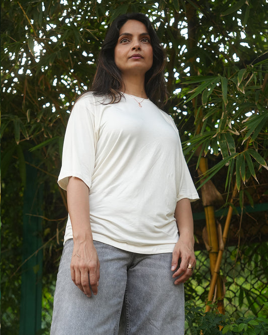 Oversized Bamboo Tee- Chalk White